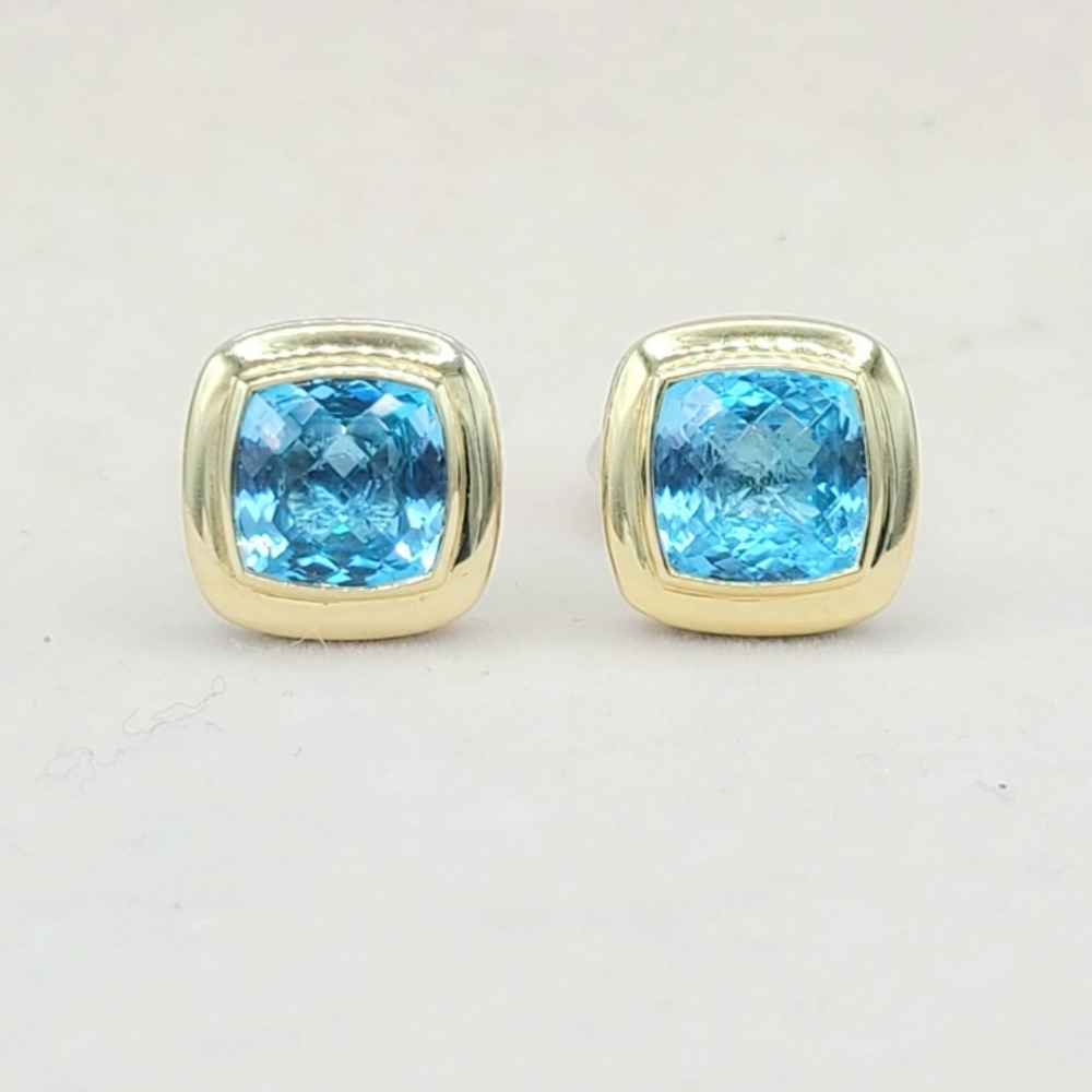 David Yurman Albion 11mm Blue Topaz Earrings With Gold